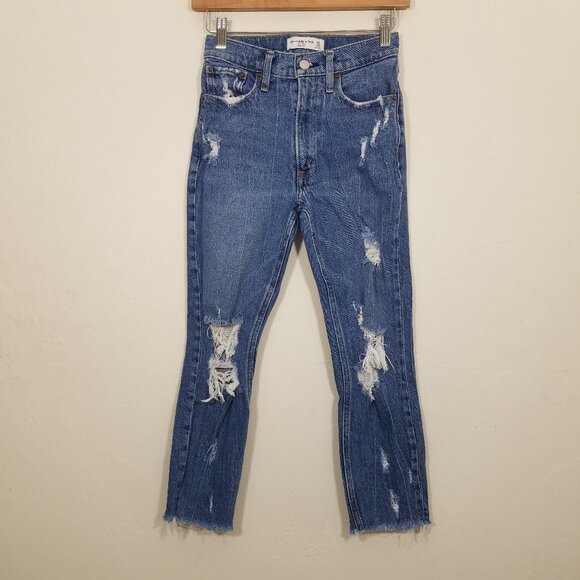 Abercrombie & Fitch Denim - Abercrombie‎ & Fitch The Mom High Rise Distressed Jeans Blue Size 00XS